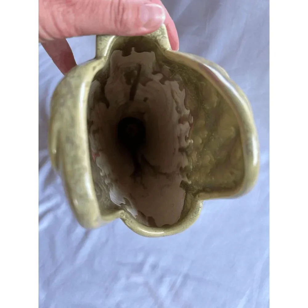 Unique Vintage Mid Century Ceramic Vase, Drip Glaze 16x6 Inches Green/Yellow